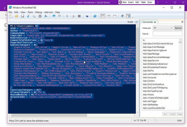 ʹ䌚ˆε“ճNı”ܣճN Windows PowerShell ISE (f)ƁĴa OneNoteZʽ