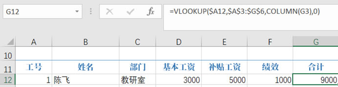 EXCEL的VLOOKUP與COLUMN函數(shù)結(jié)合完成工資條實例